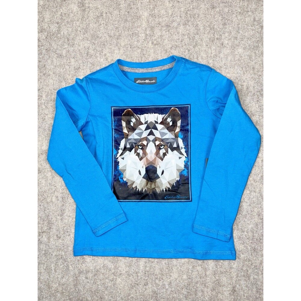 Eddie Bauer Boys Size XXS (4) Long Sleeve Tshirt Blue Wolf Graphic NWT